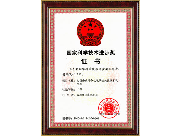 國家科學技術進步獎（大型企業綜合電氣節能關鍵技術及應用二等獎）