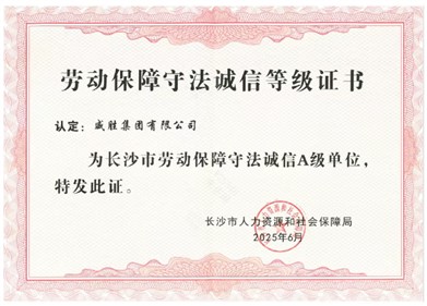 喜訊|威勝集團獲評長沙市“勞動保障守法誠信A級單位”